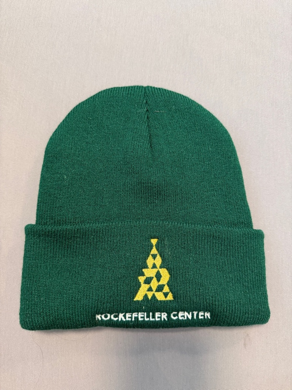 Rockefeller Center Knit Beanie Green Embroidered Logo One Size